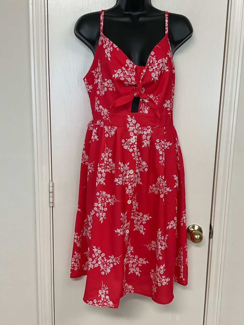 Ecowish Summer Tie Front V-Neck Spaghetti Strap Button Down A-Line Swing Midi